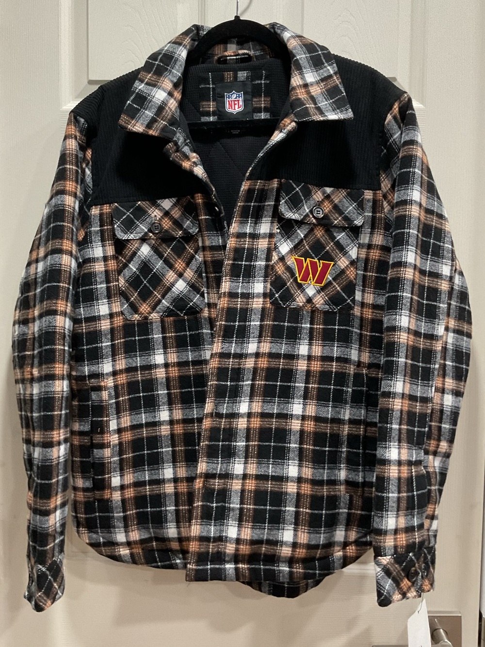 NWT NFL Washington Commanders Plaid Lined Button-Up Shacket Jacket M